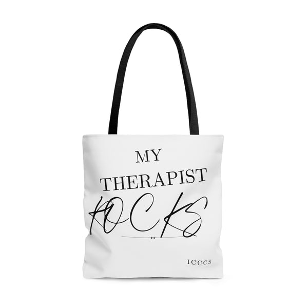 My Therapist Rocks AOP Tote Bag