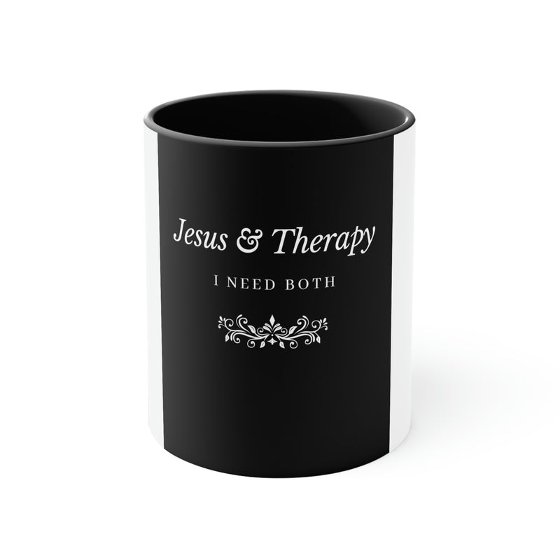 Jesus & Therapy – I Need Both Accent Coffee Mug, 11oz