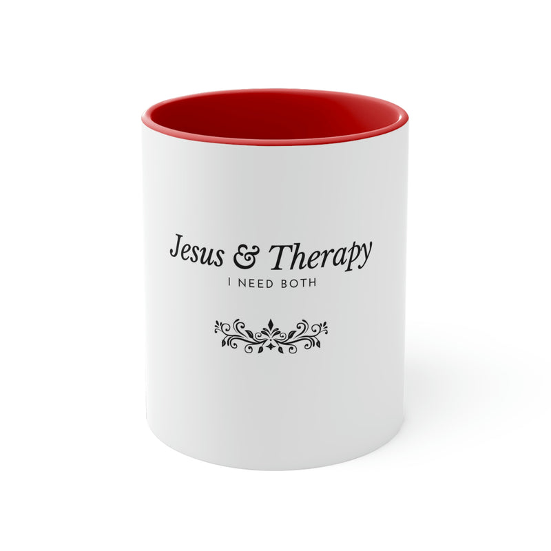 Jesus & Therapy – I Need Both Accent Coffee Mug, 11oz